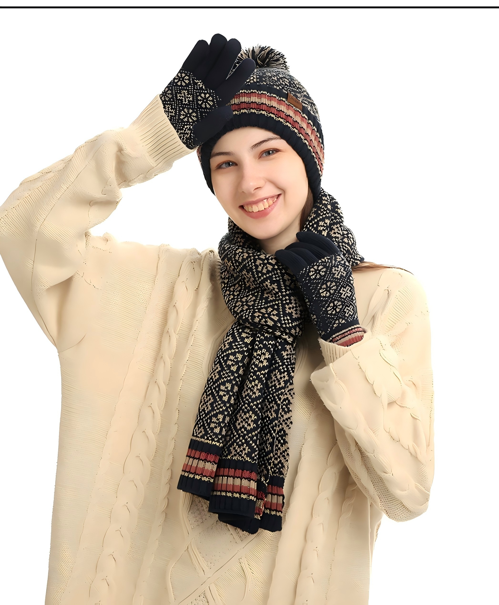 Knit Scarf WoolWarm Hat Scarf Gloves 3 Piecs Sets For Women